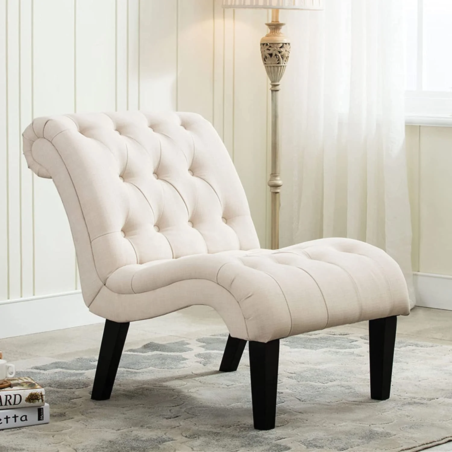Andeworld Upholstered Accent Chair for Bedroom Living Room Chairs Lounge Chair with Wood Legs Cream Fabric - Image 6