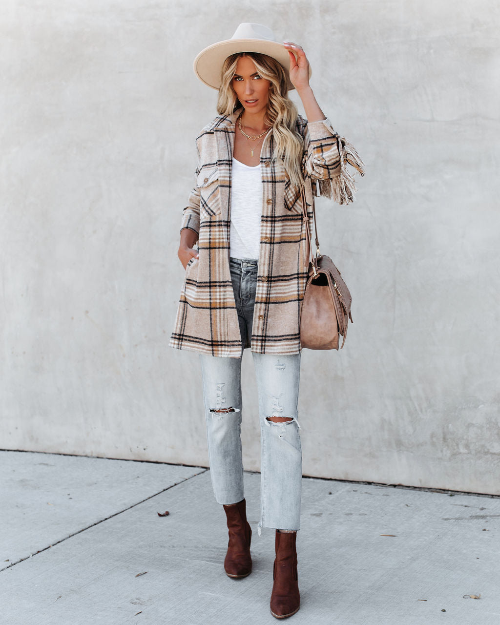 Give Thanks Pocketed Fringe Plaid Coat - Se7enfashion