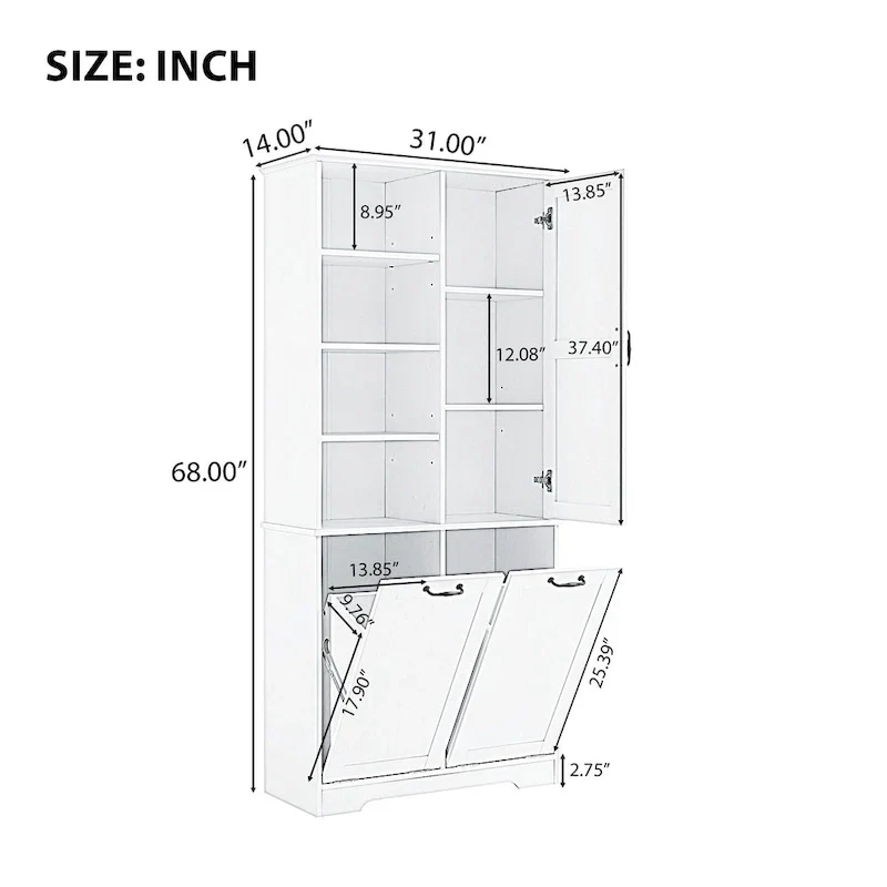 Multi-Functional Bathroom Storage Cabinet with Doors, Drawers, and Tilt-Out Laundry Hamper
