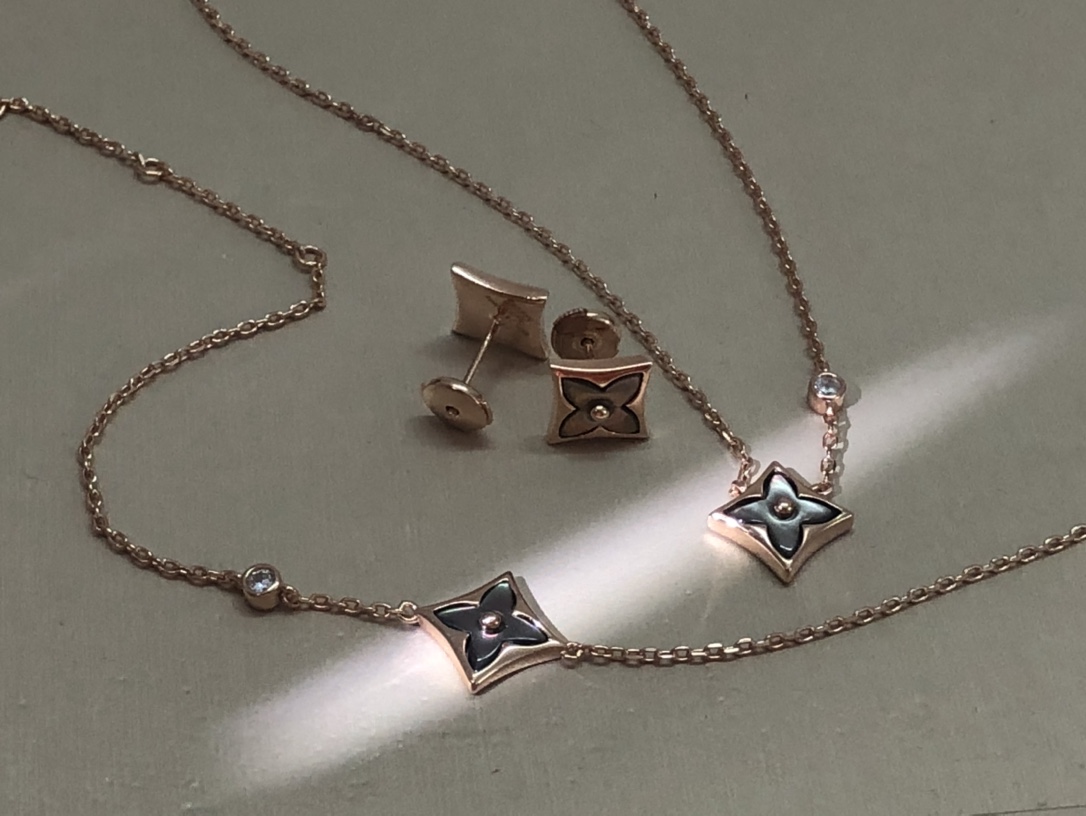 Louis Vuitton Rose Gold Gray Mother of Pearl Earrings Bracelet Necklace - Original Replica Club