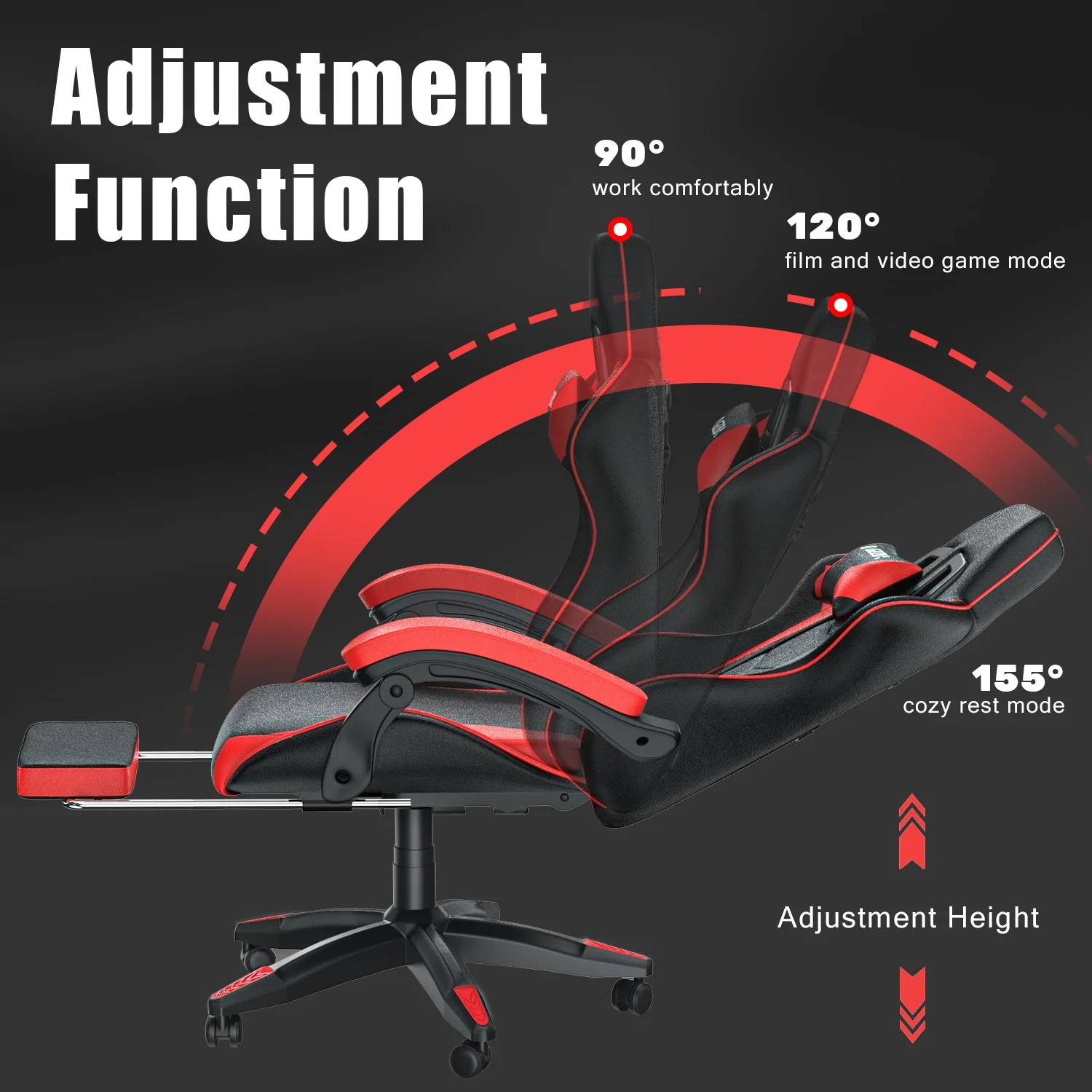 Bigzzia Gaming Chair Office Chair, Ergonomic Game Chair with Height Adjustable Headrest and Lumbar Support for Adults Teens, Black & White - Image 65