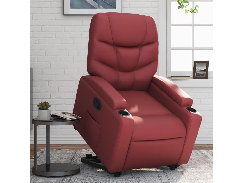 Sillón reclinable elevable cuero artificial rojo tinto
