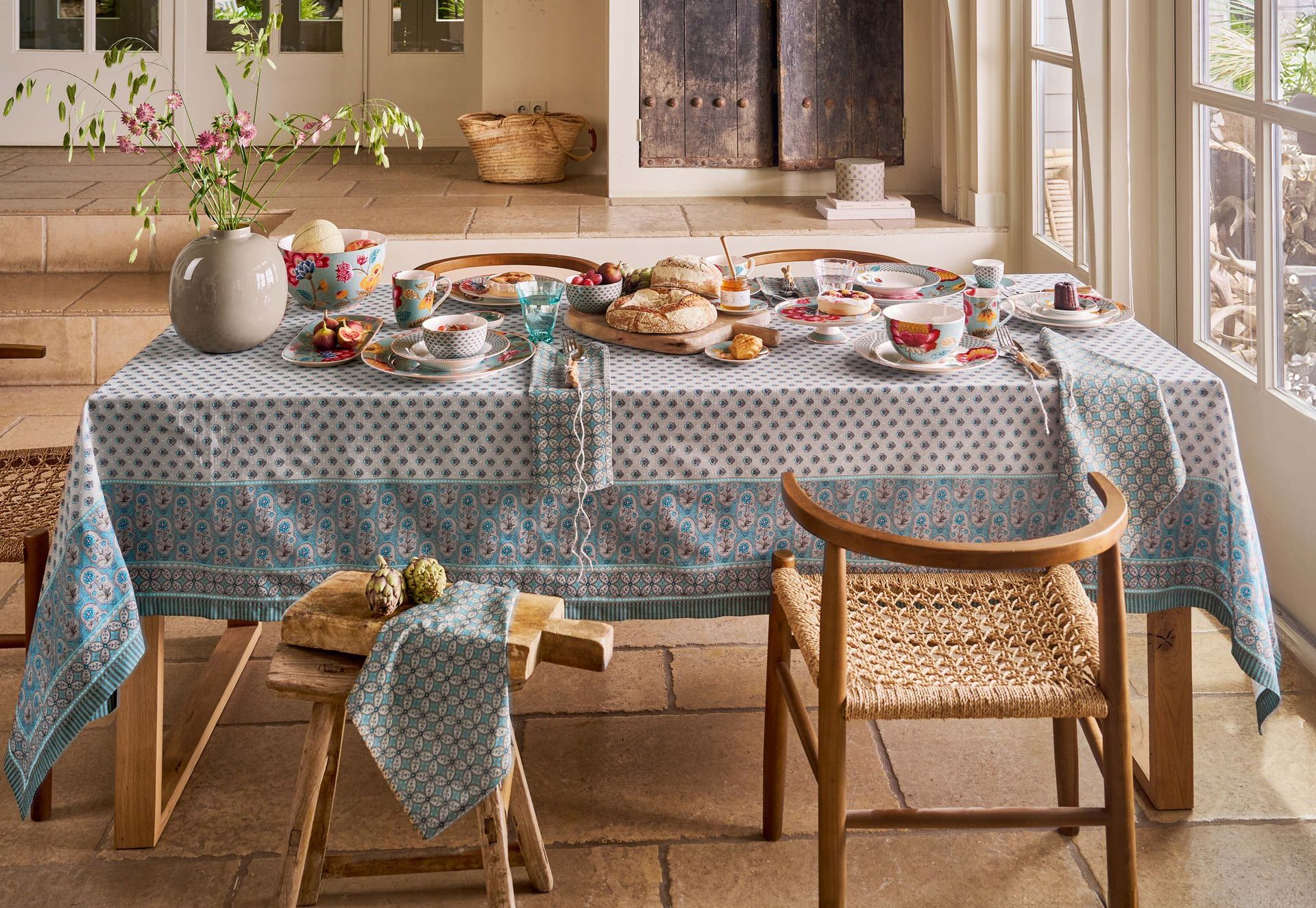 Set/4 Napkins Blooming Tales Bustani Khaki/Blue