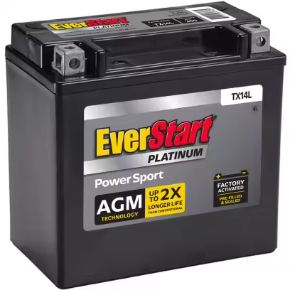 EverStart Platinum BOXED AGM Power Sport Battery, Group Size TX14L 12 Volt, 200 CCA