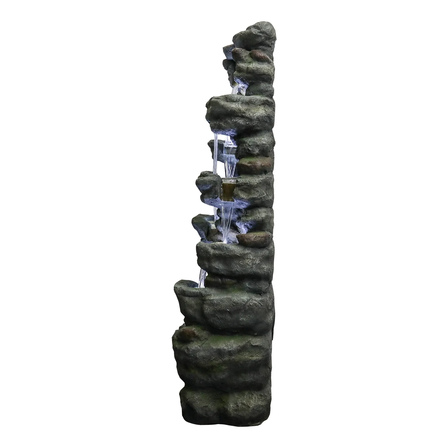 51" H Outdoor Water Fountain - 7-Tiers Rock Waterfall Fountain with LED Lights for Home Garden Decor - Image 8