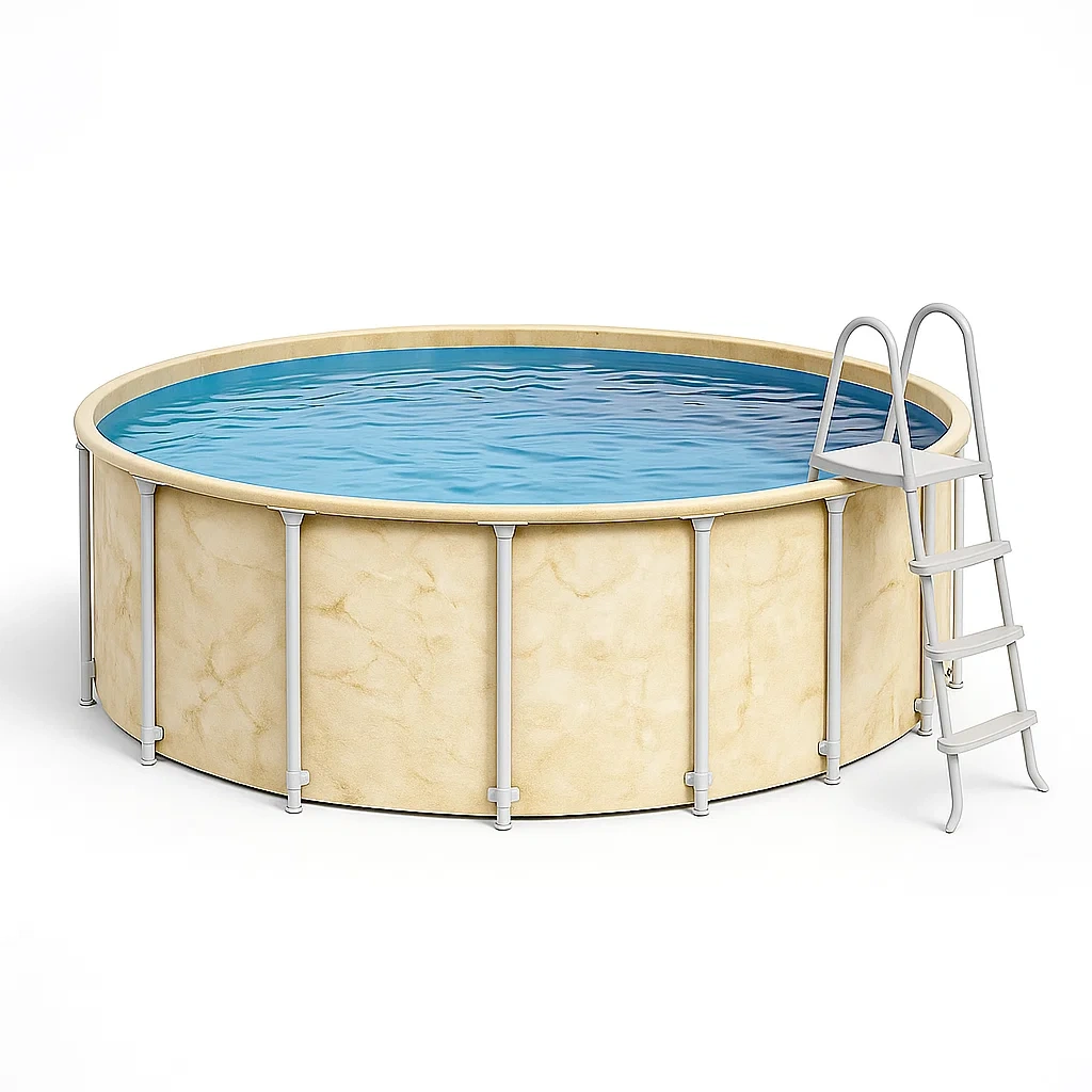 Piscina tubular redonda desmontable de acero 448x105 cm beige con filtro y escalera FNXoxmd299zS