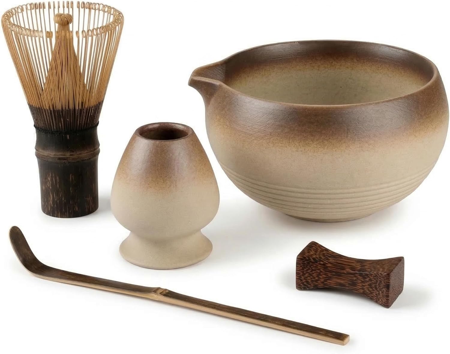 Matcha Whisk Set 7-Piece with Handmade Matcha Bowl & 100-Prong Purple Bamboo Whisk (Chasen), Complete Matcha Kit with Holder, Scoop & Rest, Bamboo Tea Mat, Gift-Ready Matcha Set
