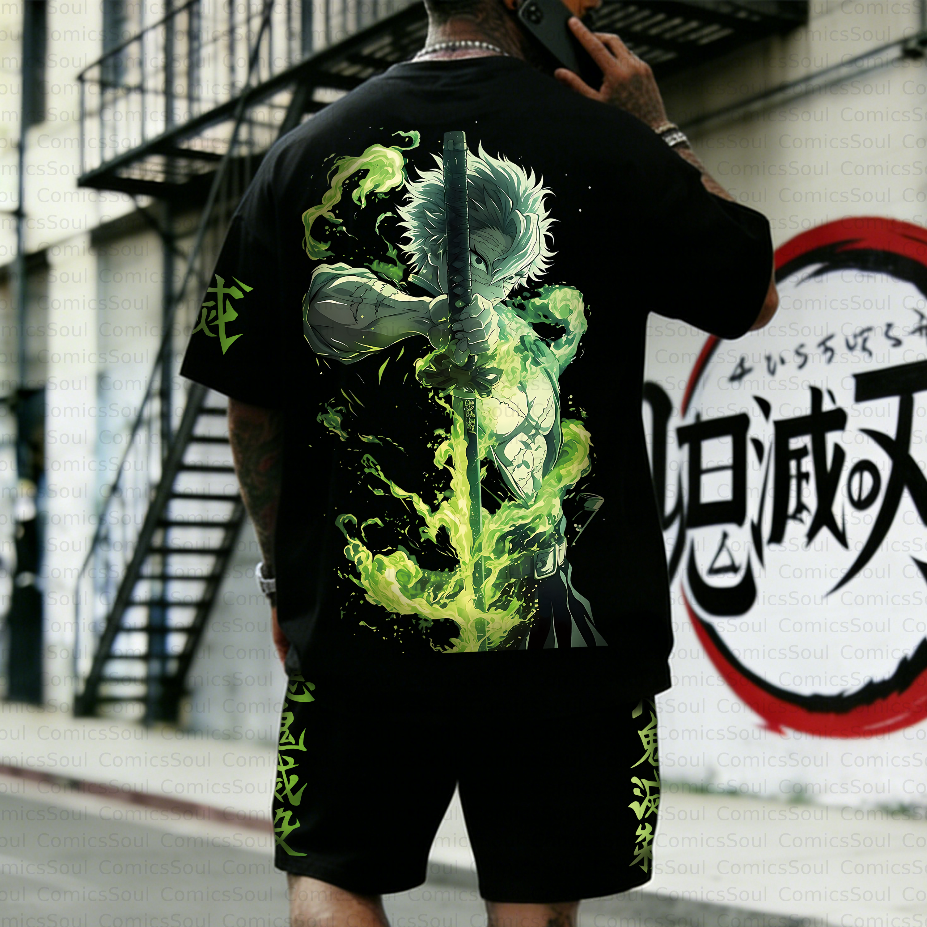 Unisex Anime Inspired Vintage T-shirt& Shorts 2 Pieces Set