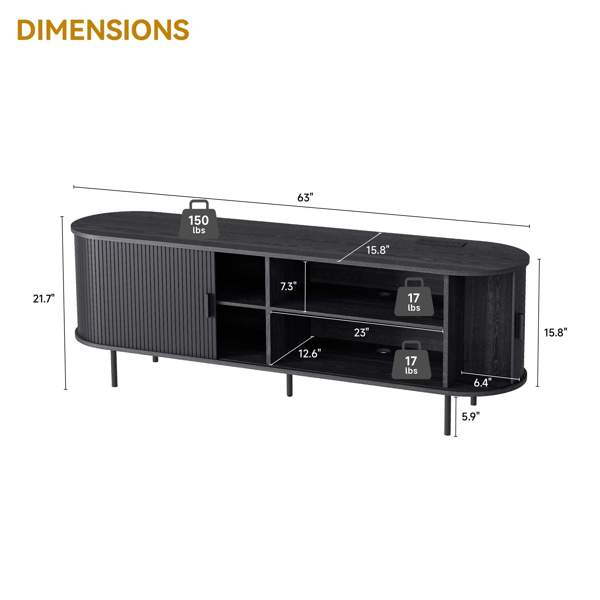 MARNUR 63" TV Stand for 70" TV, Wood Entertainment Center with Storage and Shelves, 2 Sliding Tambour Doors, Mid-Century Modern, Walnut - Image 26