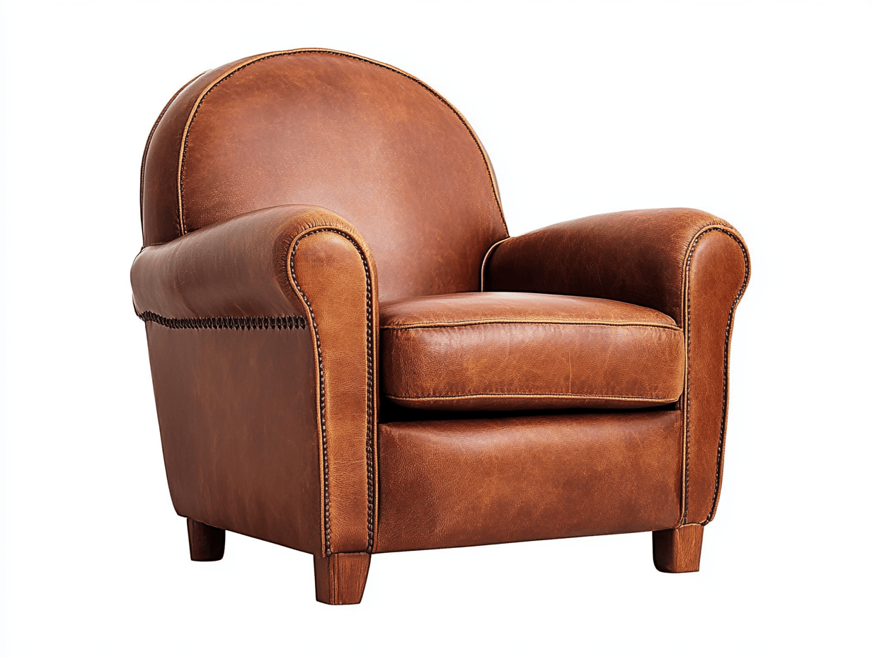 Sillón infantil tapizado 61×55×60 cm – piel sintética marrón – diseño clásico club con costuras visibles decorativas