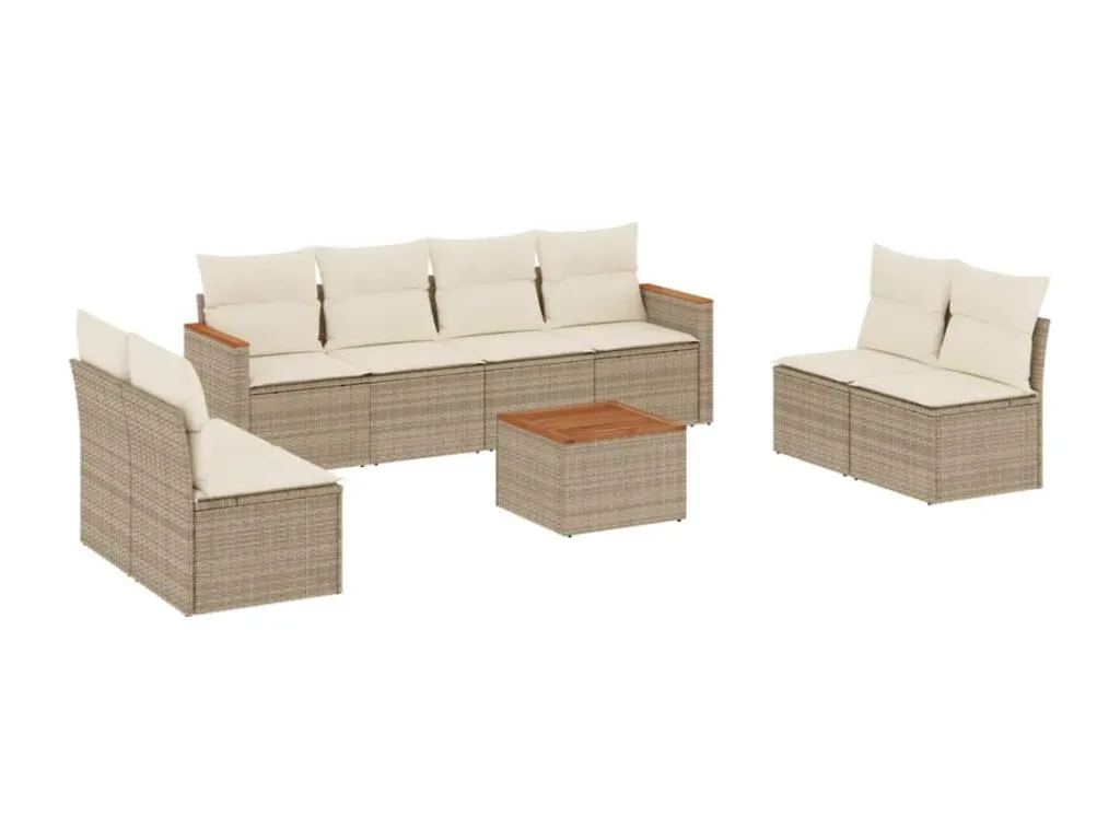 Set de sofás de jardín 9 pzas con cojines ratán sintético beige