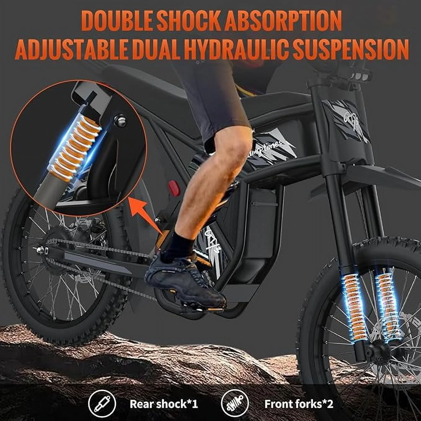 GT73 Electric Bike for Adults, 2000W UL 2849 Electric Dirtbike with 25" Motorcycle Tires,48V36.4AH Dual Battery EBike, Max 37 mph & 85 mile Long Range, Dual Hydraulic Brakes & Full Suspension - Image 3