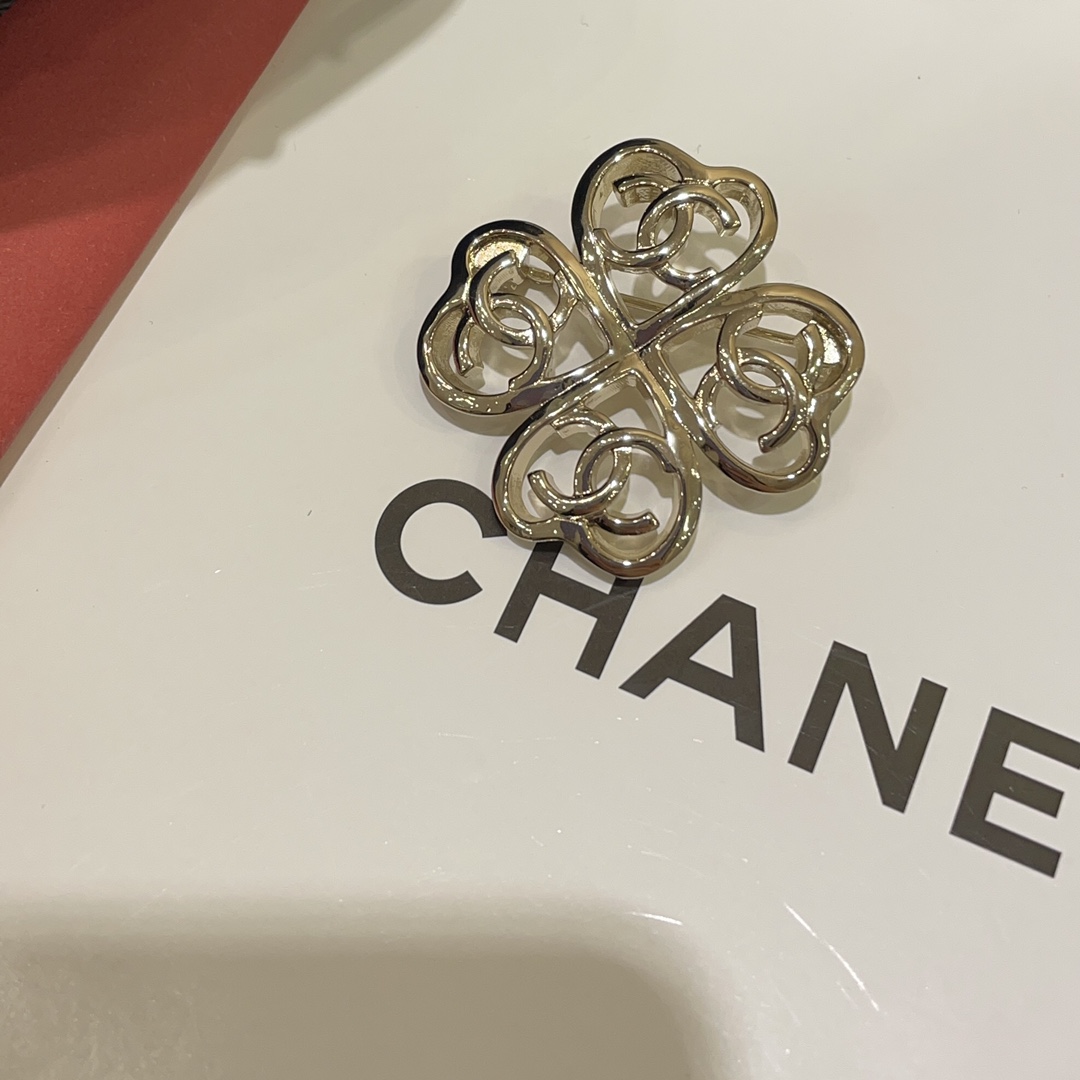Chanel Light Gold Hollow Clover Brooch - Original Replica Club