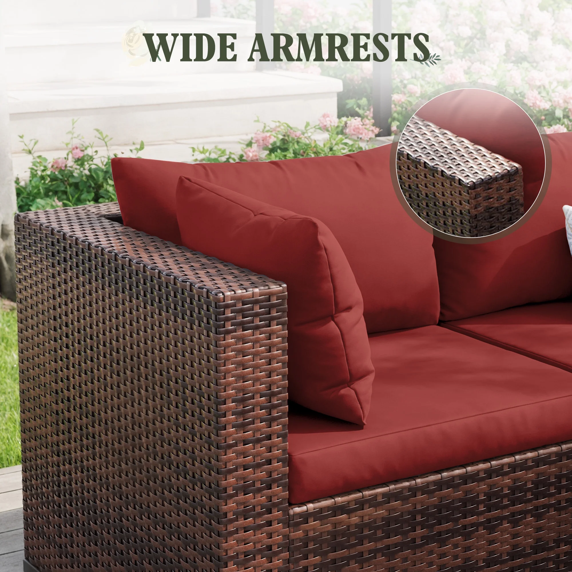 MRUAKA 8 Pieces Patio Furniture Set with Fire Pit Table, Outdoor Furniture Sectional Rattan Sofa with Slanted Back, Patio Couch with Glass Coffee Table for Backyard Garden (Dark Grey) - Image 37