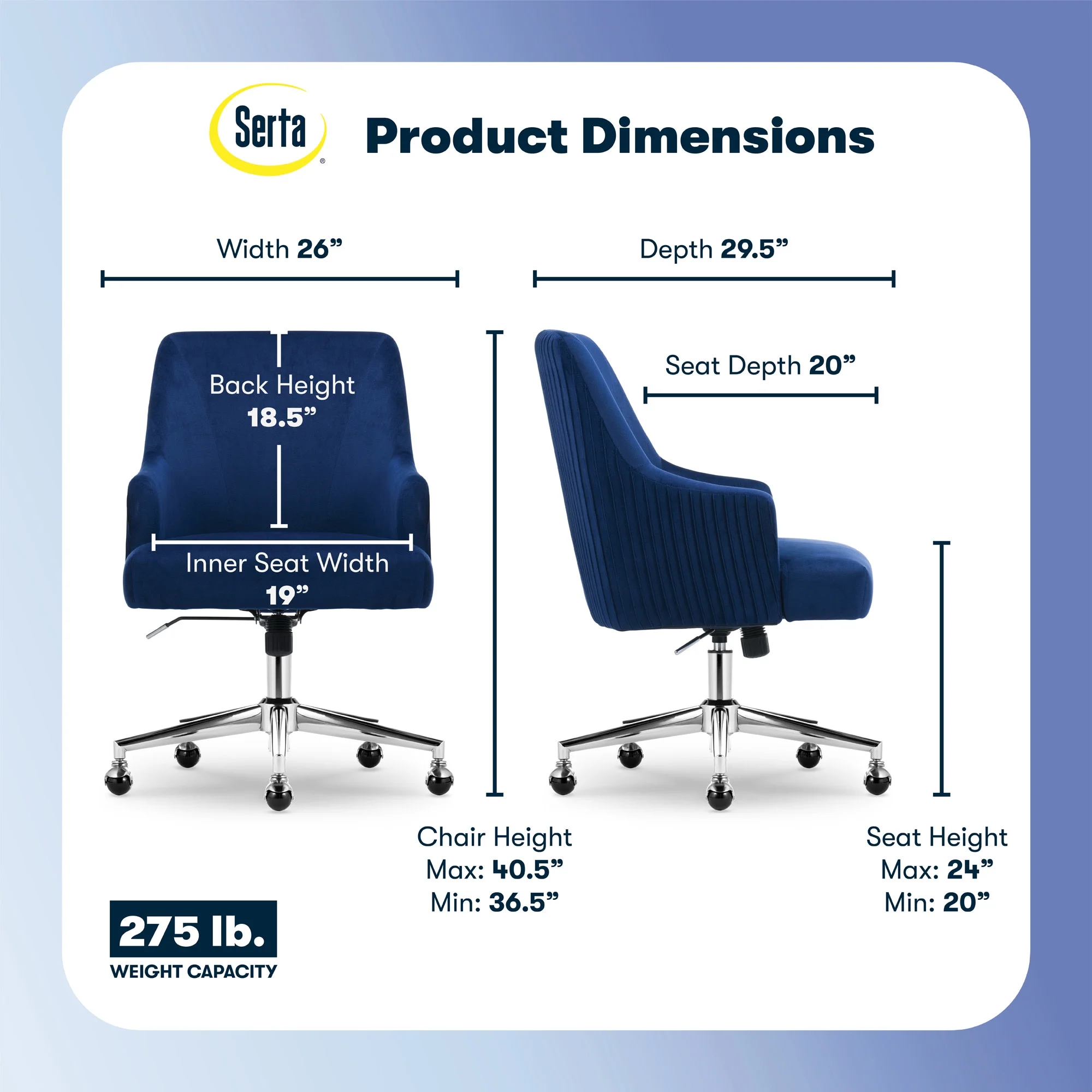 Serta Scarlett Modern Mid-Back Office Chair Velvet Fabric Gold Metal Base Pink - Image 23