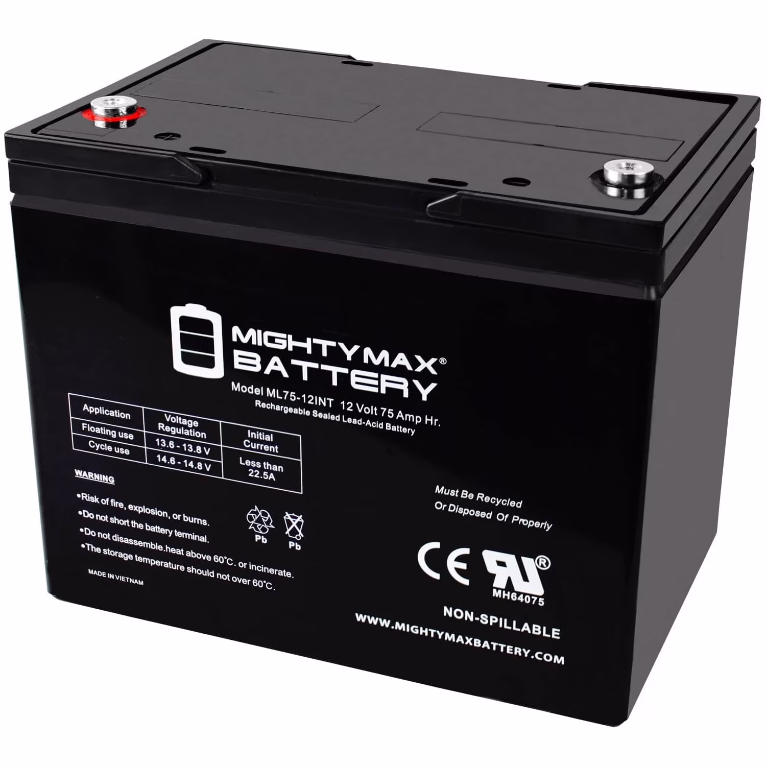 12V 75AH Internal Thread Battery for Scooter Wheelchair Mobility