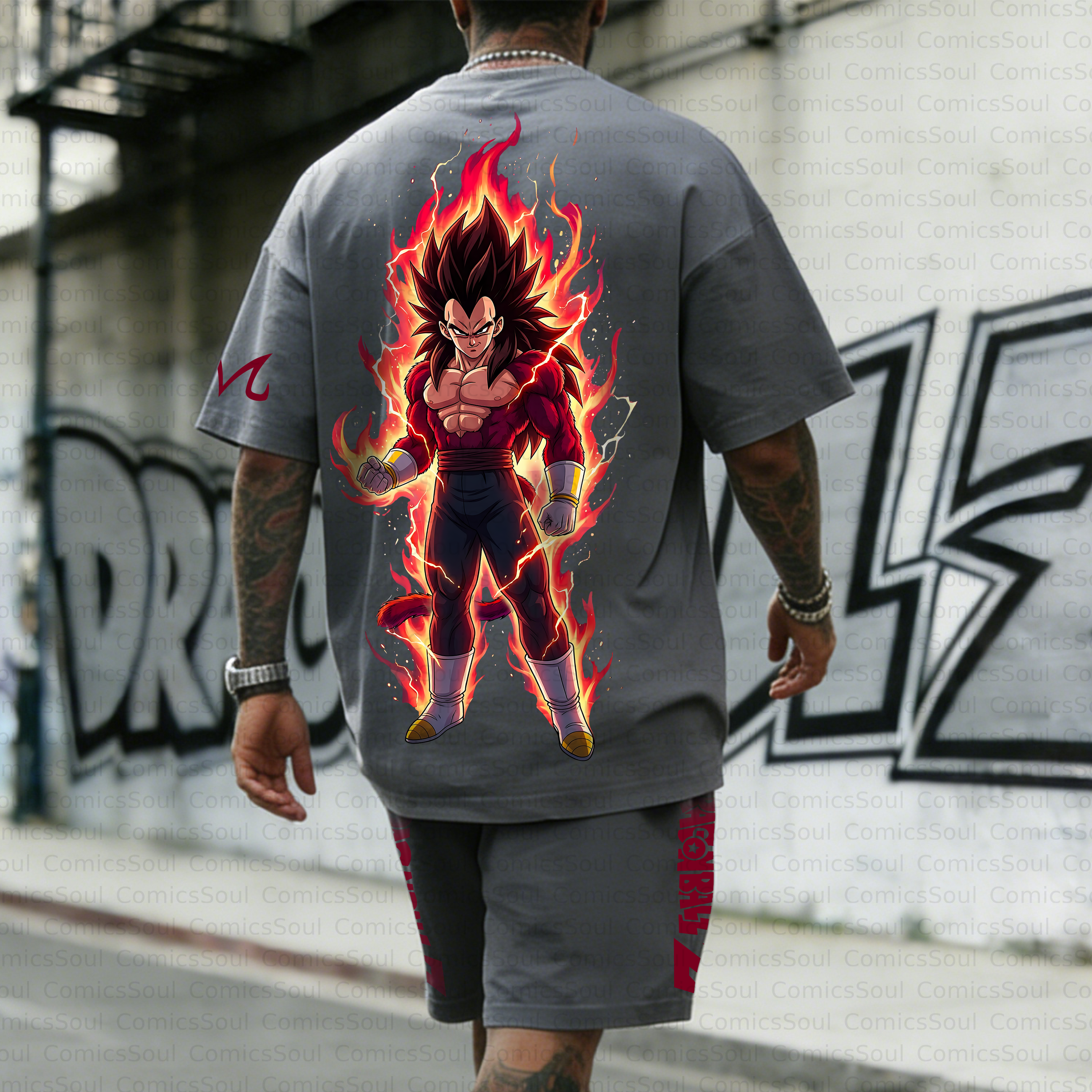 Unisex Anime Inspired Vintage T-shirt& Shorts 2 Pieces Set