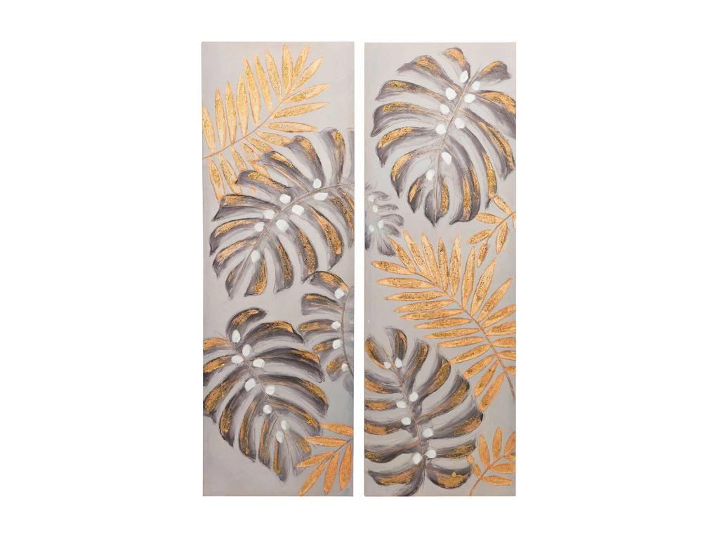 Set 2 Lienzos Hojas 40% Pintado A Mano 40x3x120 Cm