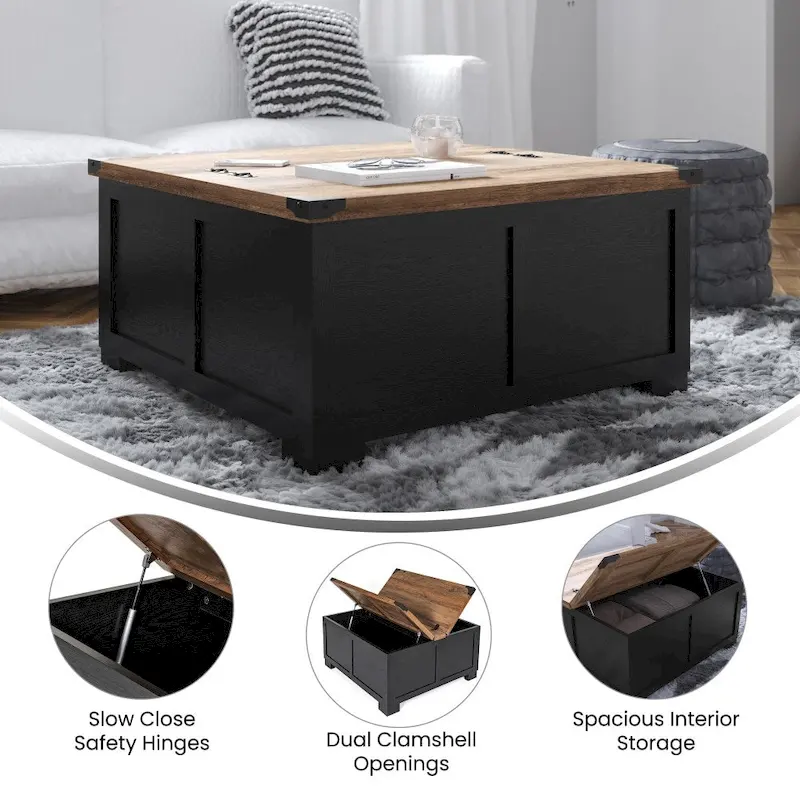 Contemporary Farmhouse Coffee Table Featuring Concealed Storage
