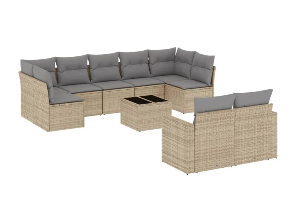 Juego de sofás de jardín 10 piezas en ratán sintético con cojines color beige CG5504569