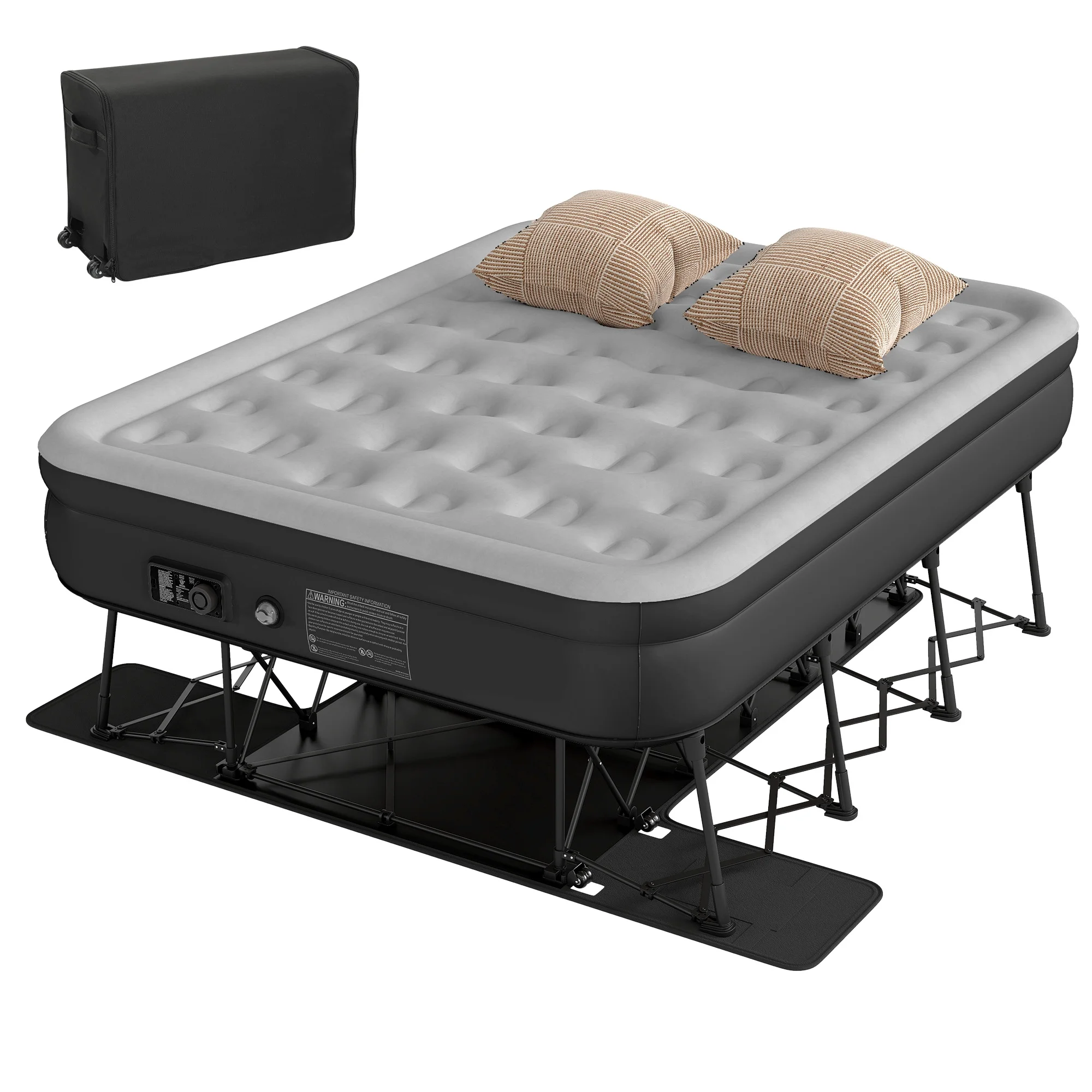 Uforic Inflatable Queen Air Mattress with Built-in Pump, Frame, Velvet Surface & Portable Storage Case, Khaki - Image 16