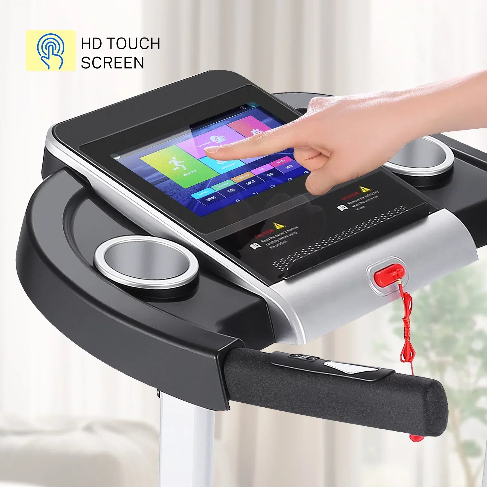 Folding Treadmill With 10 in HD Touchscreen, 3.25HP, 0.5-9MPH, WiFi - Silver - Image 3 Folding Treadmill With 10 in HD Touchscreen, 3.25HP, 0.5-9MPH, WiFi - Silver - Image 3
