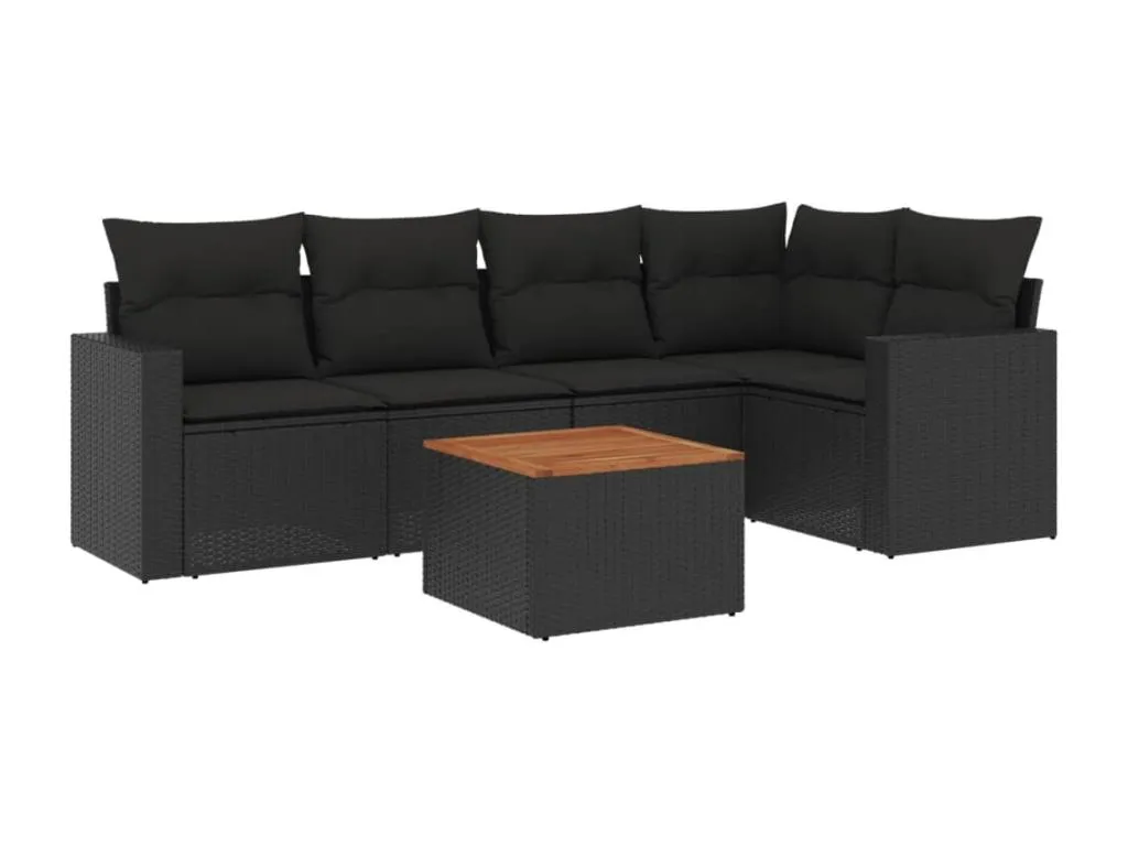 Set de sofás de jardín 6 piezas y cojines ratán sintético negro 93823zuul