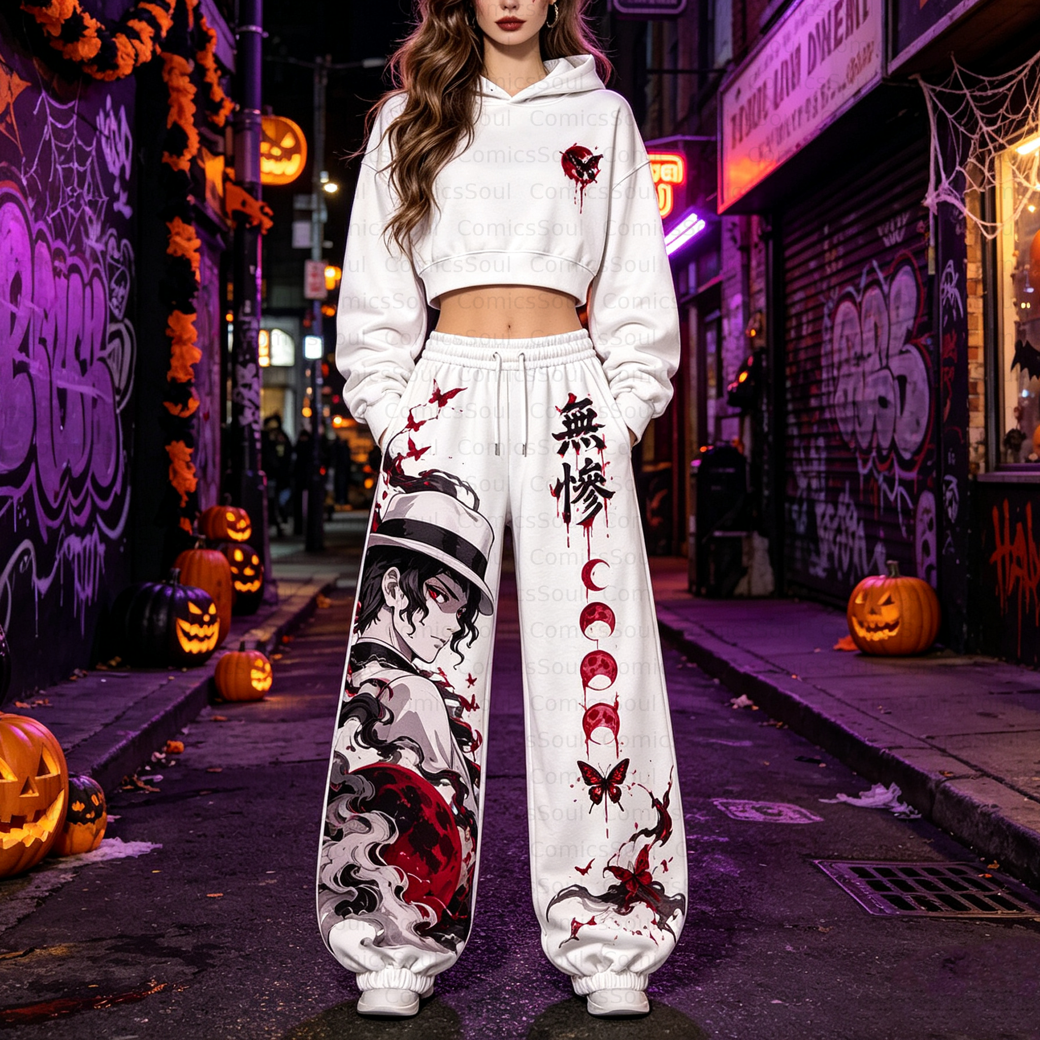 Demon Slayer Cropped Long Sleeve Hoodie & High Waist Jogger Pants Two Piece TeeThreads Sustain the Scene with Custom Apparel
