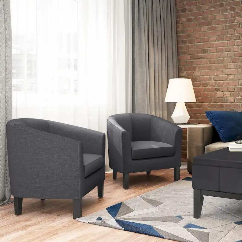 Modern Tub Accent Chair with Upholstered Seat and Wooden Legs