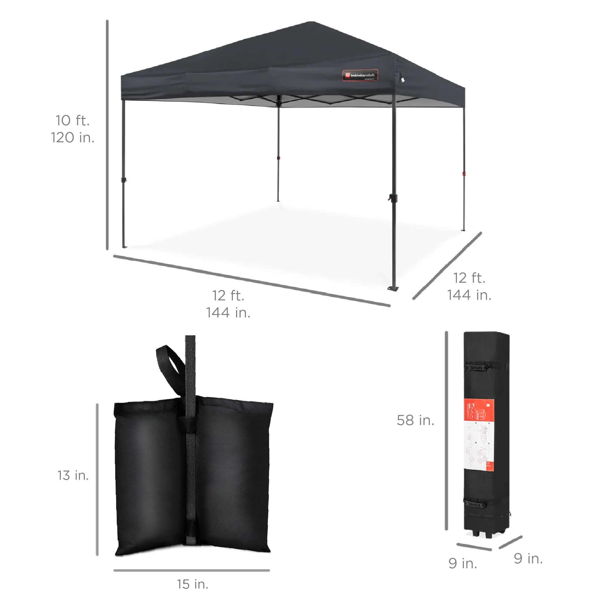 Best Choice Products 12x12ft Easy Setup Pop Up Canopy w/ 1-Button Setup, Wheeled Case, 4 Weight Bags - Navy Blue - Image 181