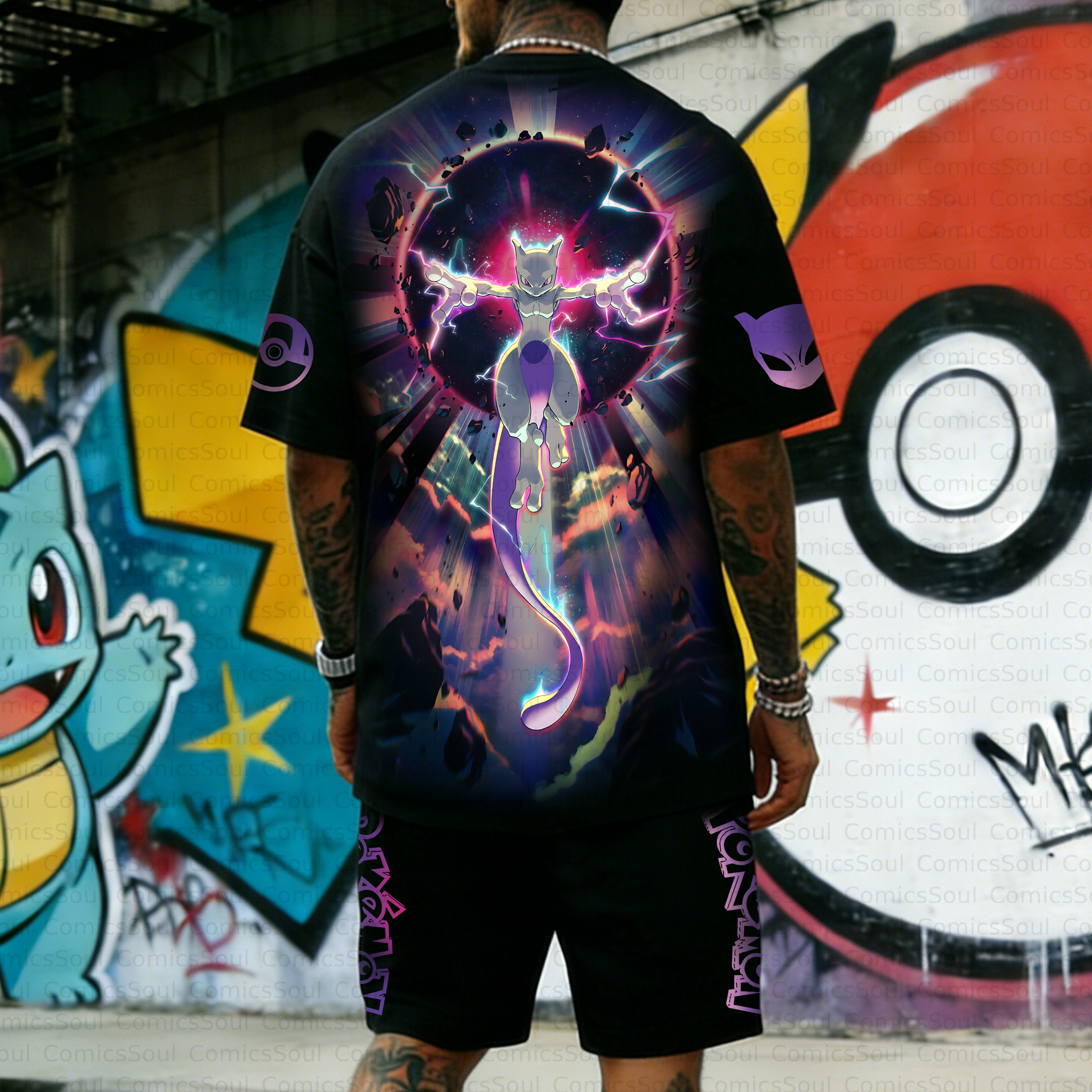 Unisex Anime Inspired Vintage T-shirt& Shorts 2 Pieces Set