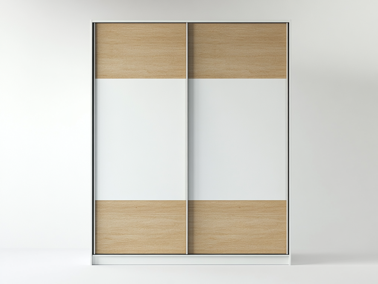 Armario de puertas correderas blanco y madera clara