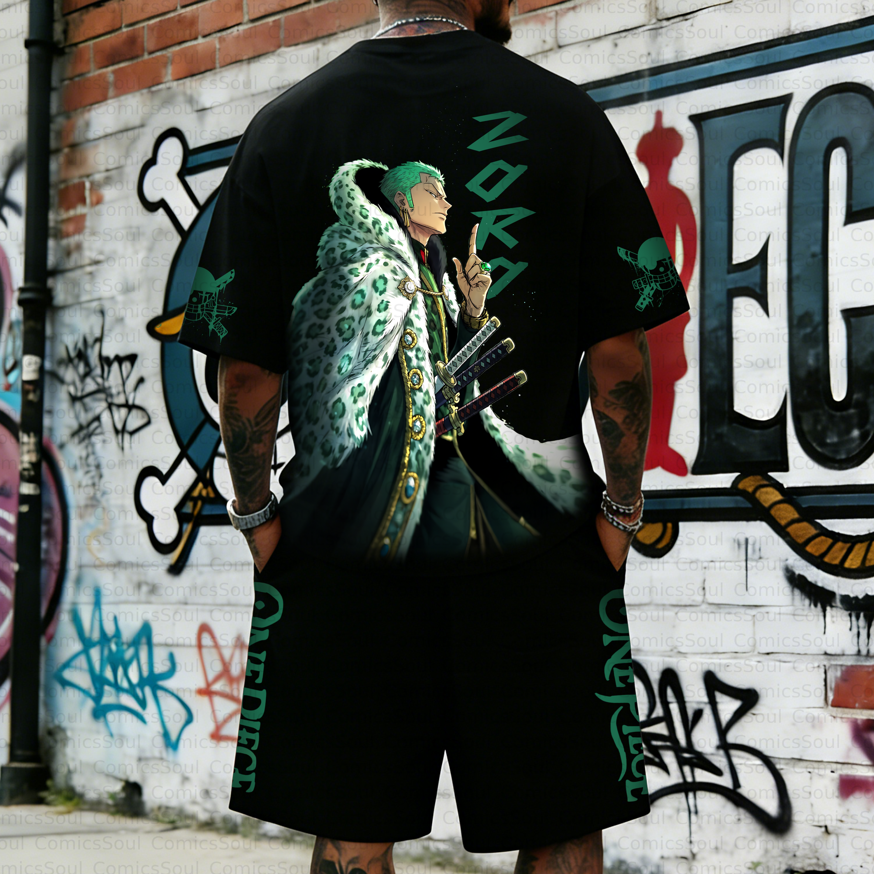 Unisex Anime Inspired Vintage T-shirt& Shorts 2 Pieces Set