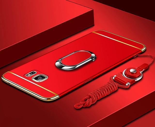 Luxury Ultra-thin 3-in-1 Plating Magnetic Ring Holder Samsung Case With FREE Strap