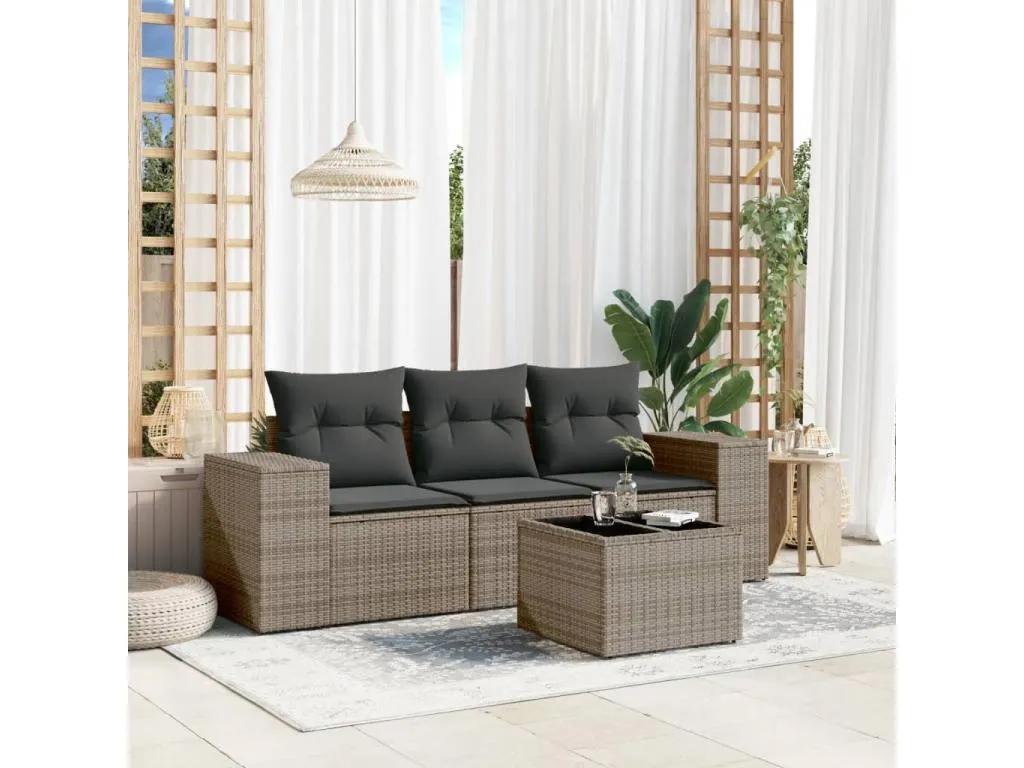 Set de sofás de jardín 4 pzas y cojines ratán sintético gris IUKN41937