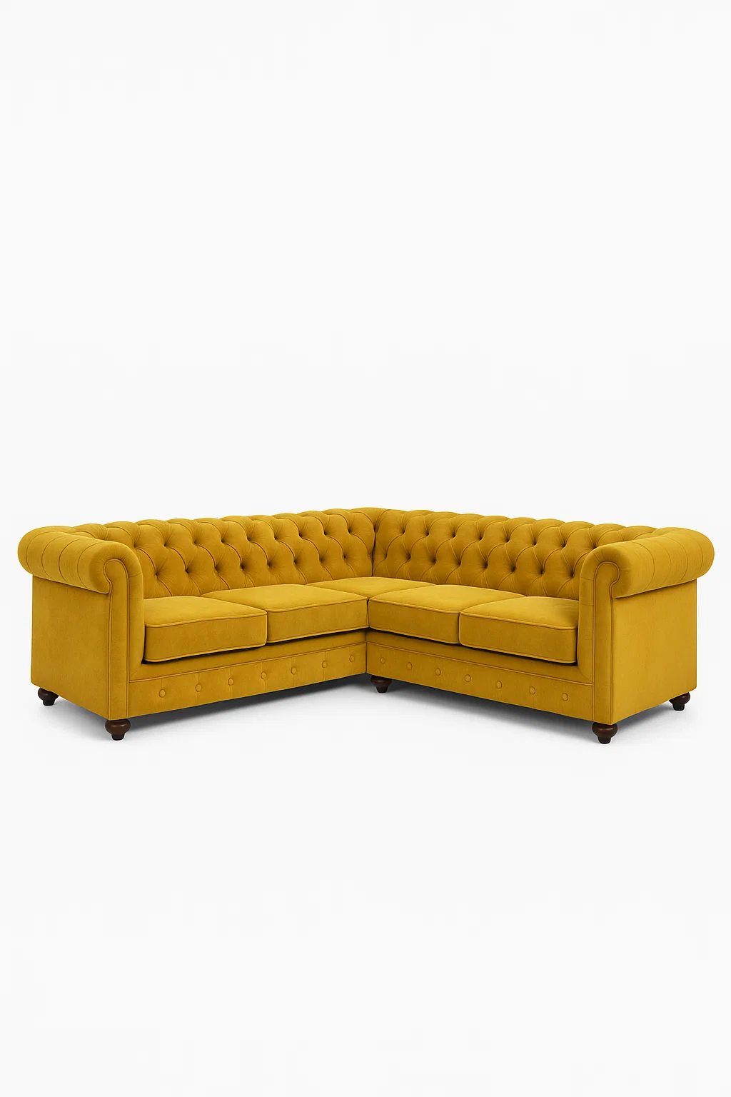 Sofá rinconero de tela estilo chesterfield con trabajo capitoné
