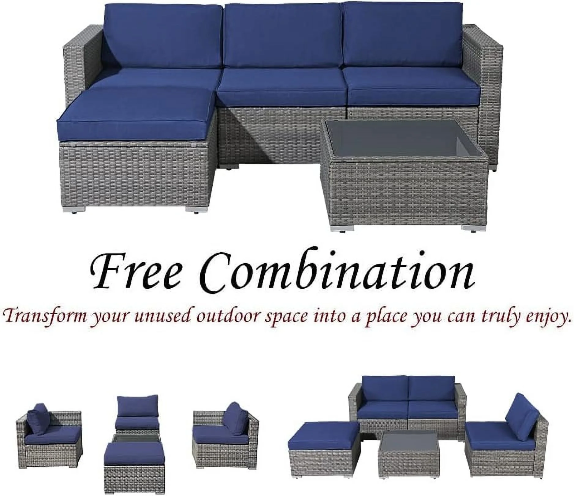 Patiorama 5-Piece Patio Furniture Set, Outdoor Sectional Conversation Set, All-Weather Grey PE Wicker with Light Grey Cushions, Backyard Porch Garden - Image 26