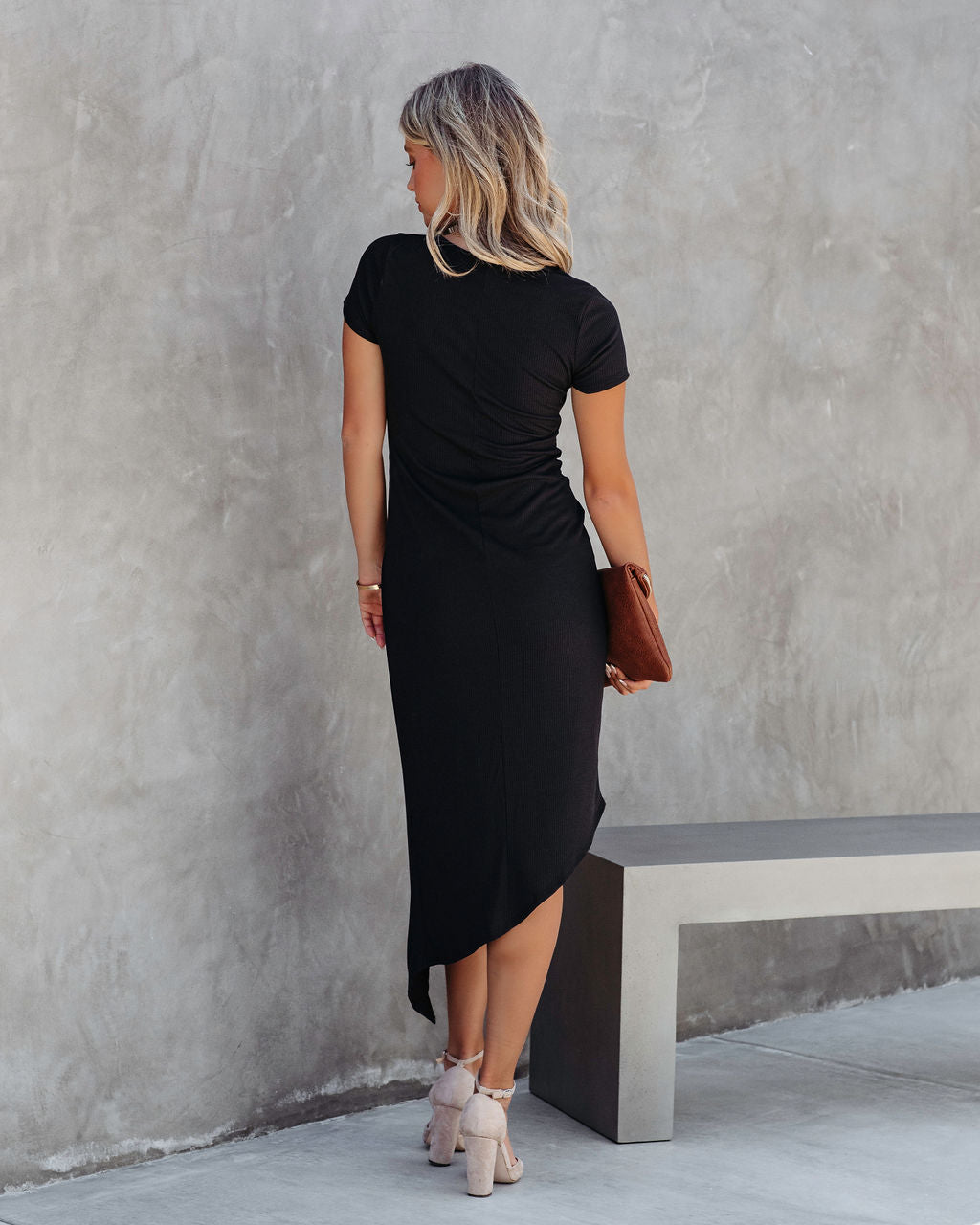 Shannon Twisted Asymmetrical Midi Dress - Black - Se7enfashion