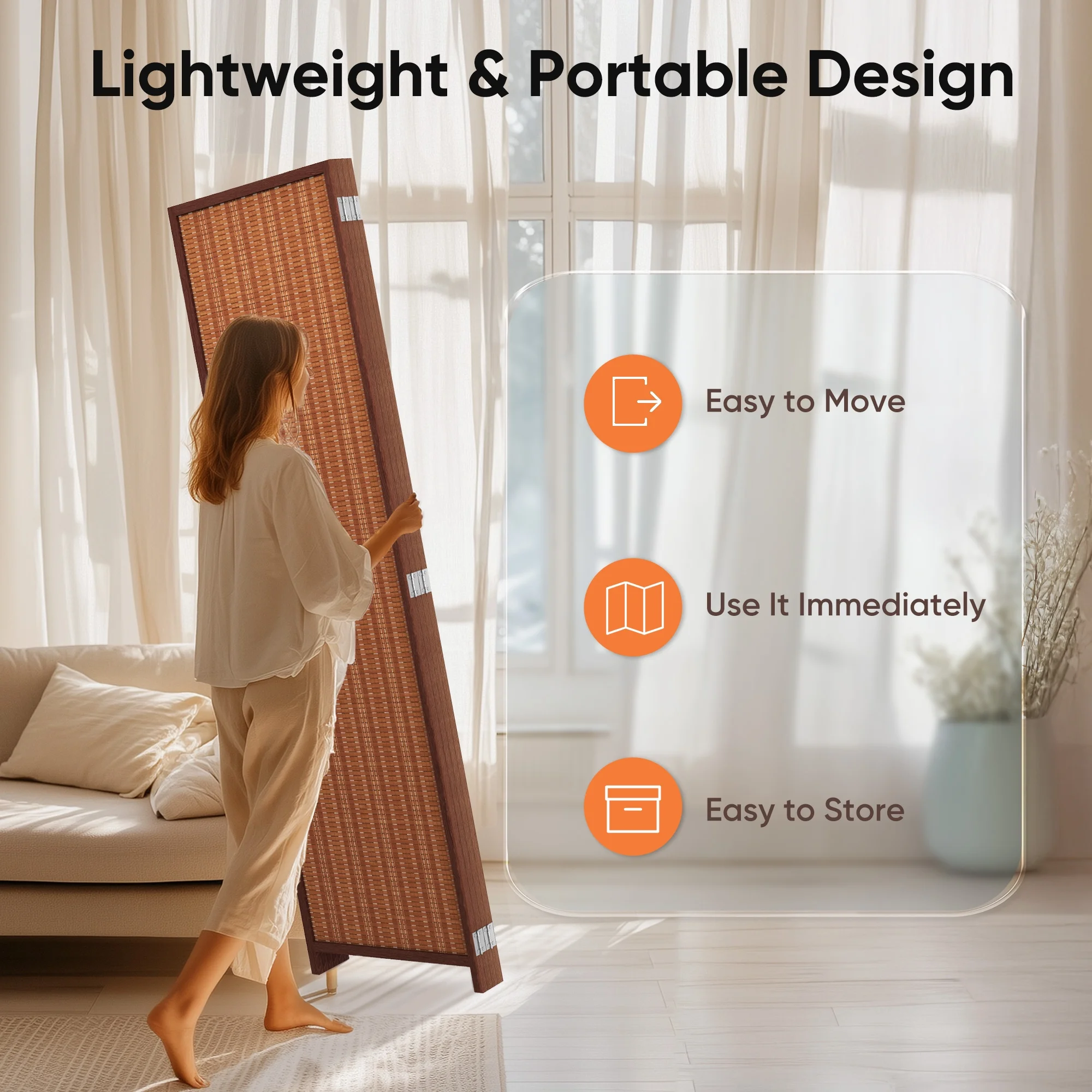 JOSTYLE 4-Panel Room Divider 6ft Tall Extra Wide Folding Privacy Screen with Diamond Double-Weave Divider for Room Separation Freestanding Red Brown - Image 7