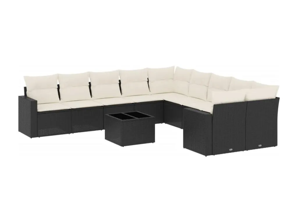 Set de sofás de jardín 11 pzas y cojines ratán sintético negro krpn65318
