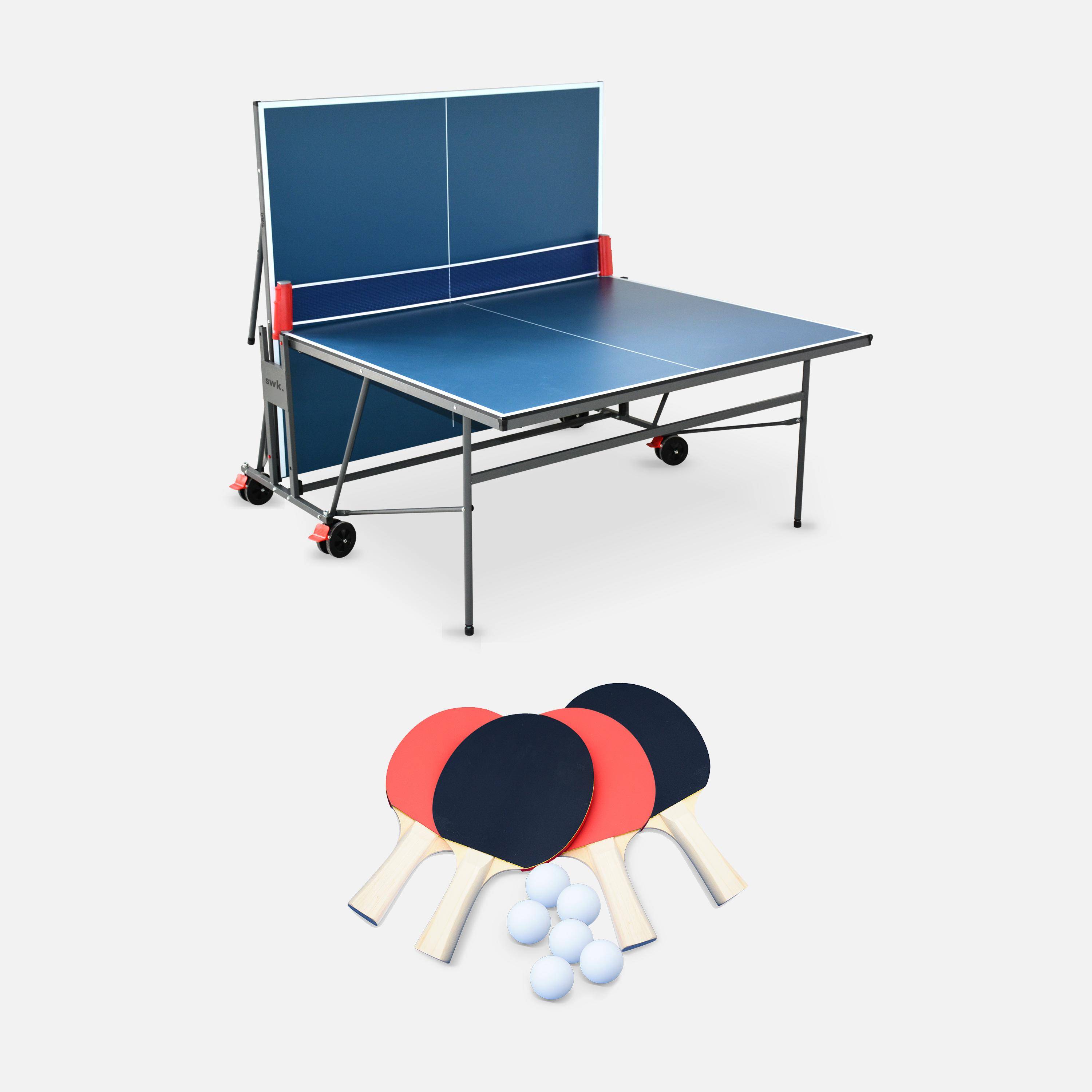 Mesa de ping pong interior - Mesa de ping pong plegable para interior con 4 raquetas y 6 pelotas, 274cm