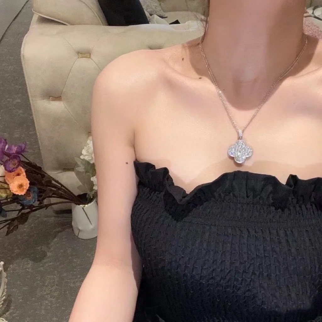 VCA Full Diamond Paved Large Clover Magic Alhambra Long Necklace, 1 motif - Original Replica Club