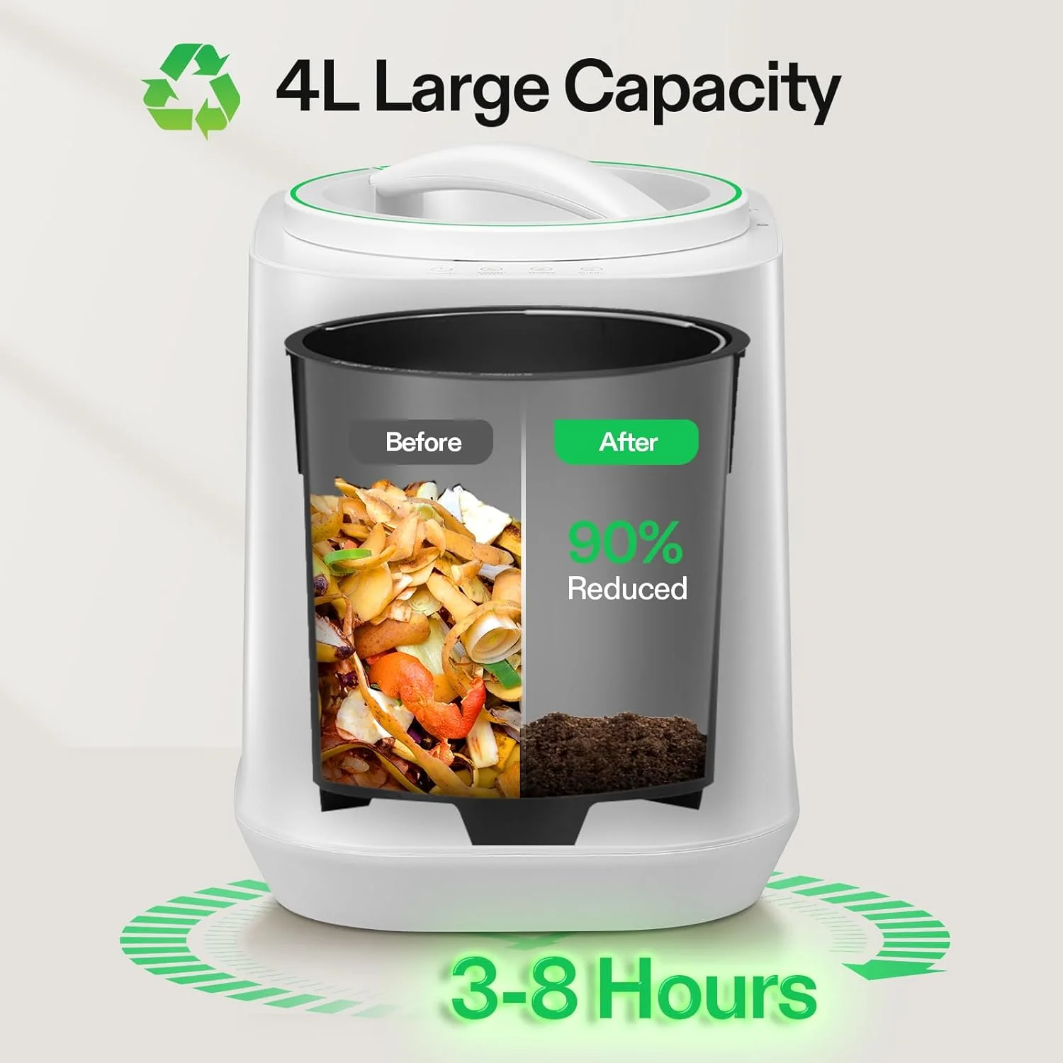 VIVOSUN 4L Electric Composter for Kitchen Indoor, Smart Compost Machine for Countertop, Odorless/Auto-Cleaning/3 Modes/Intelligent LED Display, Mill Composter Kitchen Bin Food Recycler, Black - Image 10