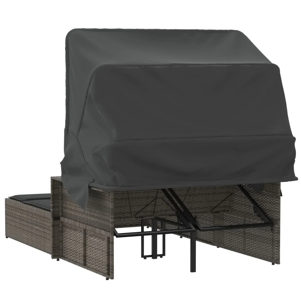vidaXL Powder Coated Steel Removable Canopy and Cushions Double Sun Lounger, Beige - Image 27
