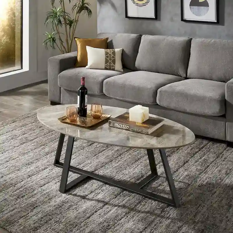 iNSPIRE Q Modern Jurmala Glossy Sintered Stone Tables with Grey Metal Base