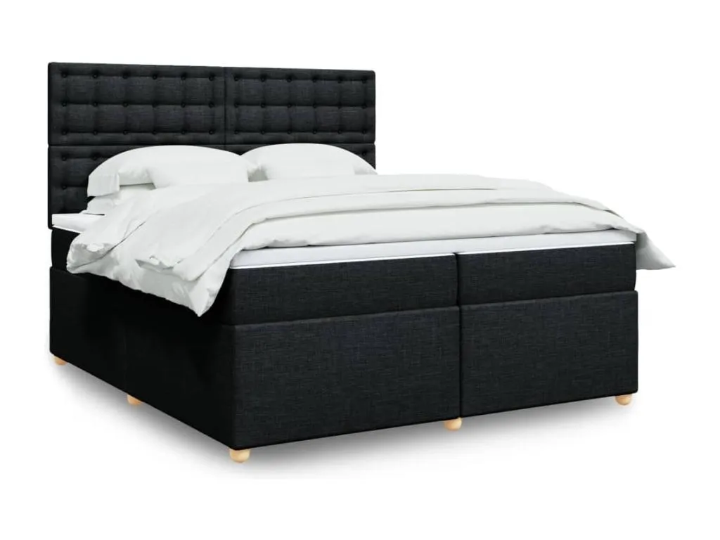 Cama box spring con colchón tela negro 200x200 cm kmo3522455