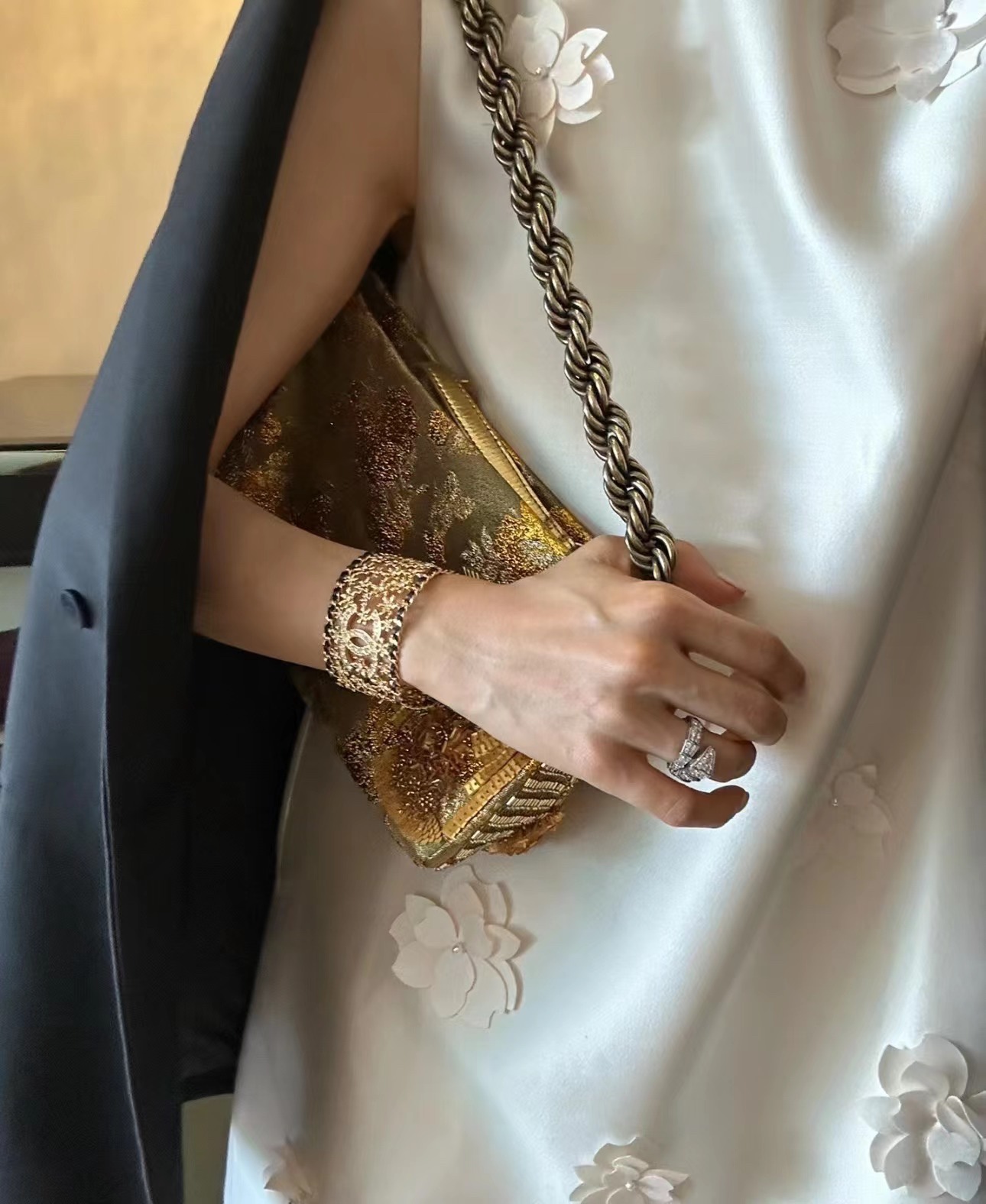 Dainty Chanel 23A Hollow Flower Wide Bracelet Cuff Bangle - Original Replica Club