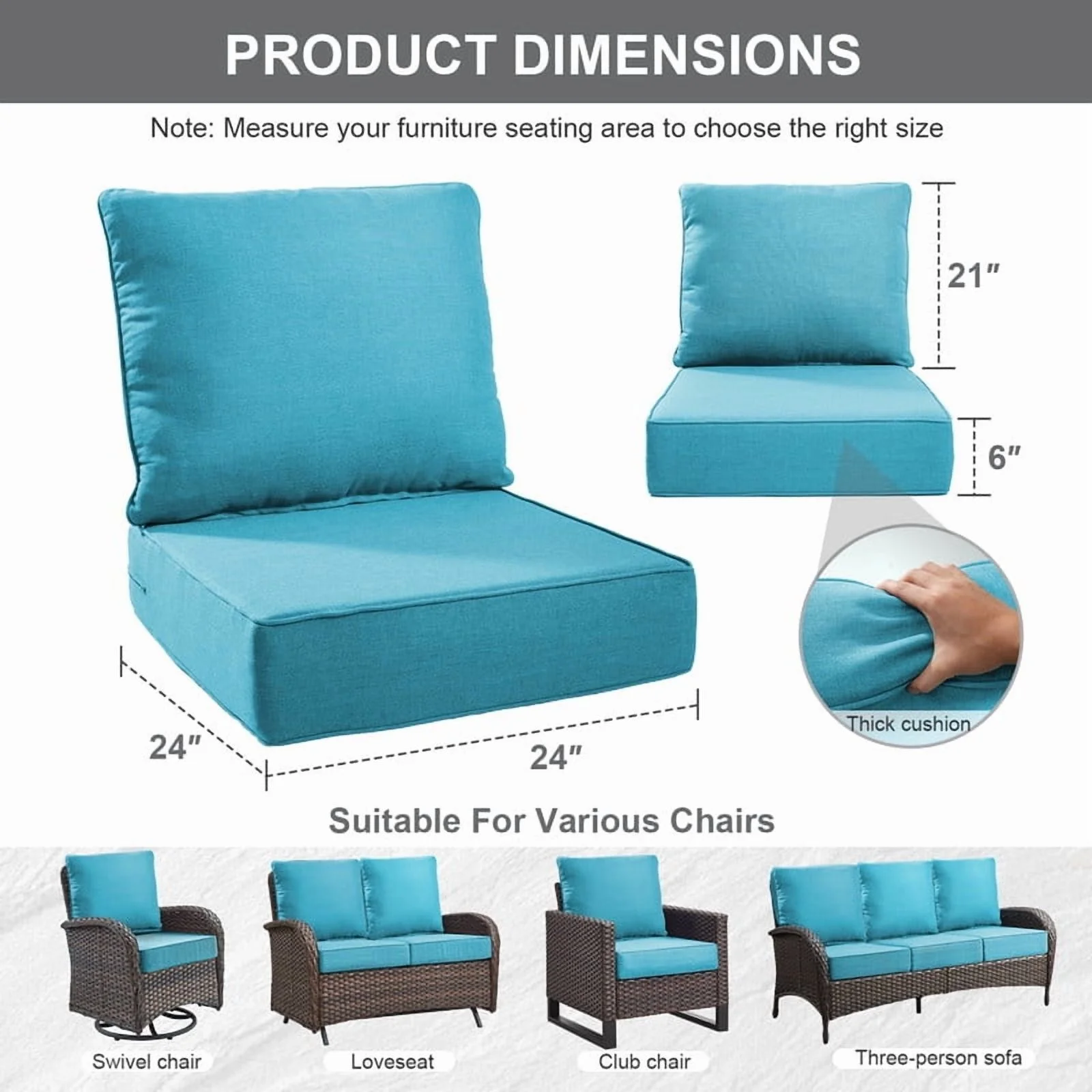 Bellefurn Outdoor Deep Seat Cushion 24 X 24 X 6 inch for Patio Furniture,Outdoor Chair Cushions Waterproof & Fade Resistant Patio Furniture Cushions for Wicker Chair, Sofa, Couch - Image 46