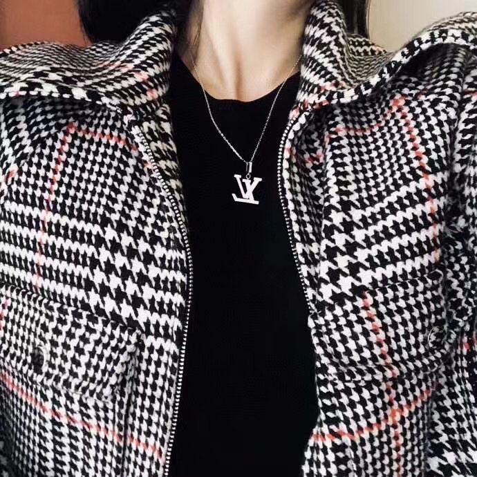 Louis Vuitton Full Diamond Silver LV Monogram Pendant Necklace - Original Replica Club