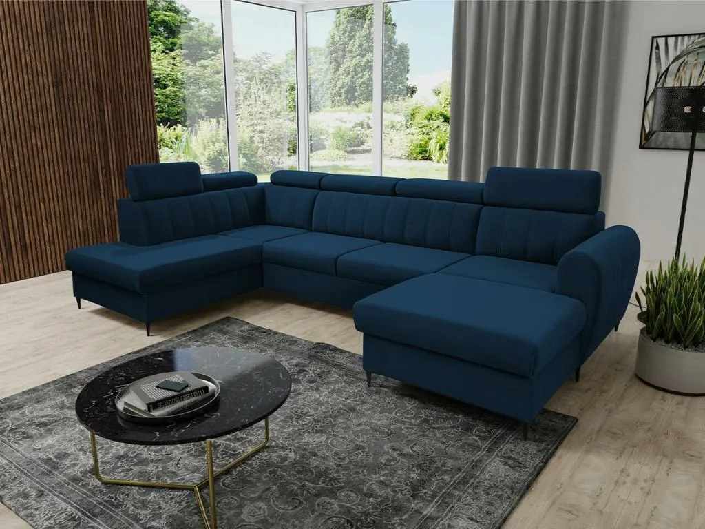 Sofá rinconero Decopractico 128 Azul Función de descanso Caja de ropa de cama 355x200x90cm 11579TPED